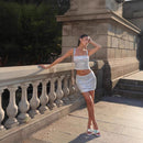 Women's Rhinestone Camisole Short Vest Waist-leaking Hip Skirt Two-piece Set