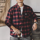 Chemise à carreaux rétro à manches longues pour homme, ample et polyvalente