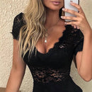 Summer New V-neck Sexy Hollow-out Slim Lace Women's Jumpsuit