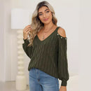Woven Bottoming Shirt Deep V Off-the-shoulder Pullover Loose Sweater