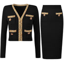 Fashionable Knitted Sequin Bead Tup Cardigan Coat Package Hip Skirt