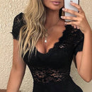 Summer New V-neck Sexy Hollow-out Slim Lace Women's Jumpsuit