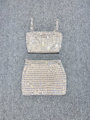 Women's Rhinestone Camisole Short Vest Waist-leaking Hip Skirt Two-piece Set