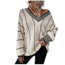 Autumn And Winter Knitted V-neck Striped Sweater