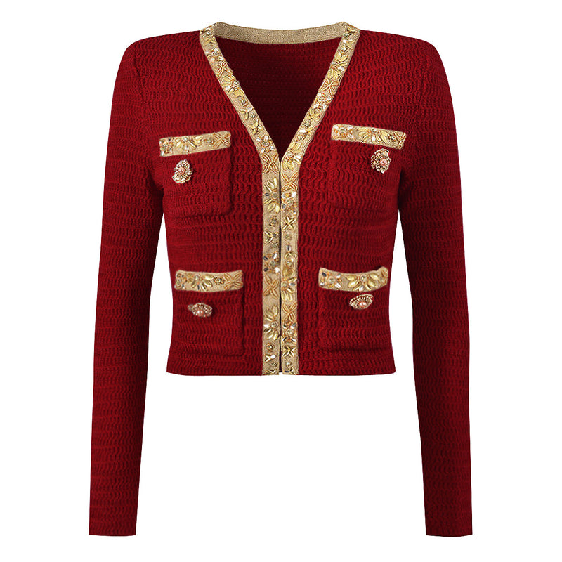 Fashionable Knitted Sequin Bead Tup Cardigan Coat Package Hip Skirt