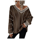 Autumn And Winter Knitted V-neck Striped Sweater