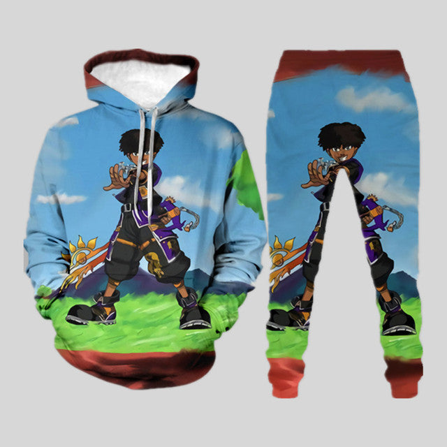 Herren 3D Digitaldruck Lose Pullover Pullover Hosenanzug