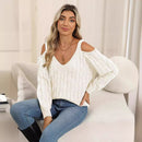 Woven Bottoming Shirt Deep V Off-the-shoulder Pullover Loose Sweater