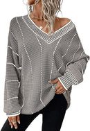Autumn And Winter Knitted V-neck Striped Sweater