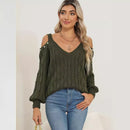 Woven Bottoming Shirt Deep V Off-the-shoulder Pullover Loose Sweater