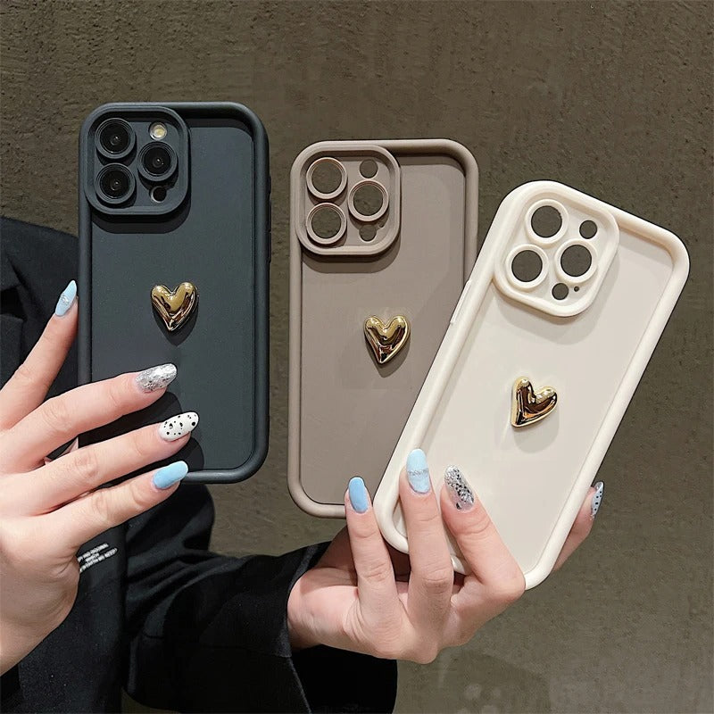 Coque de téléphone tout compris Golden Love avec galvanoplastie tridimensionnelle givrée