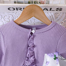 Girls' Colorful Suspender Skirt Solid Color Coat Set