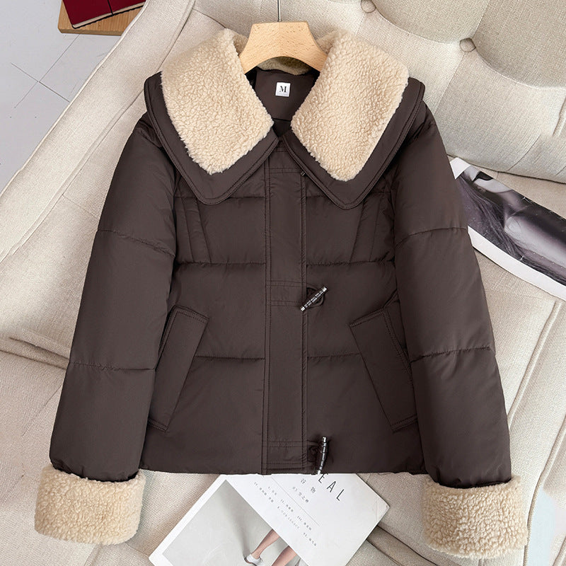 Patchwork Anti-lamb Wool Lapel Short Cotton-padded Coat