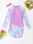 Split Boxer Long Sleeve Zipper Swimsuit With Chest Pad