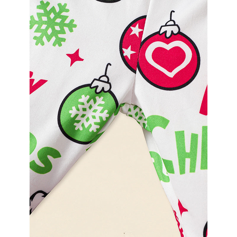 Toddler Baby Girls Christmas Clothes Ruffle Long Sleeve Heart Print Tops Dress Christmas Ball Print Flared Pants With Headband Outfits Set