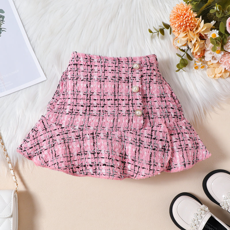 Sunken Stripe Long Sleeve Flying Sleeve Top Plaid Fishtail Skirt Hat Trendy Girl Suit