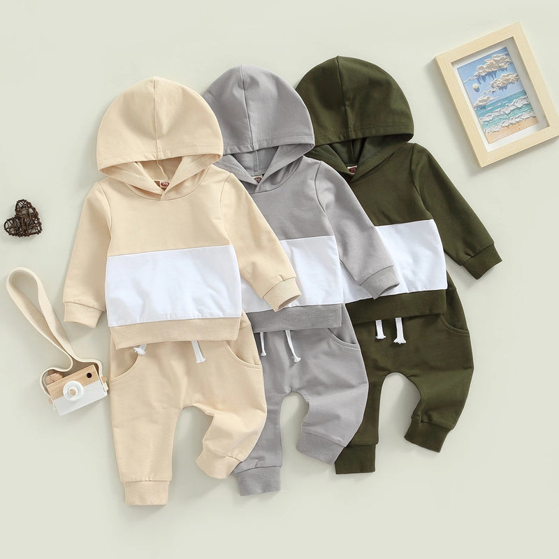 Boys Patchwork Hoodie Suit Fashion Casual