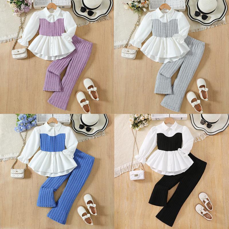 Girls Trendy Stitching Two-piece Suit