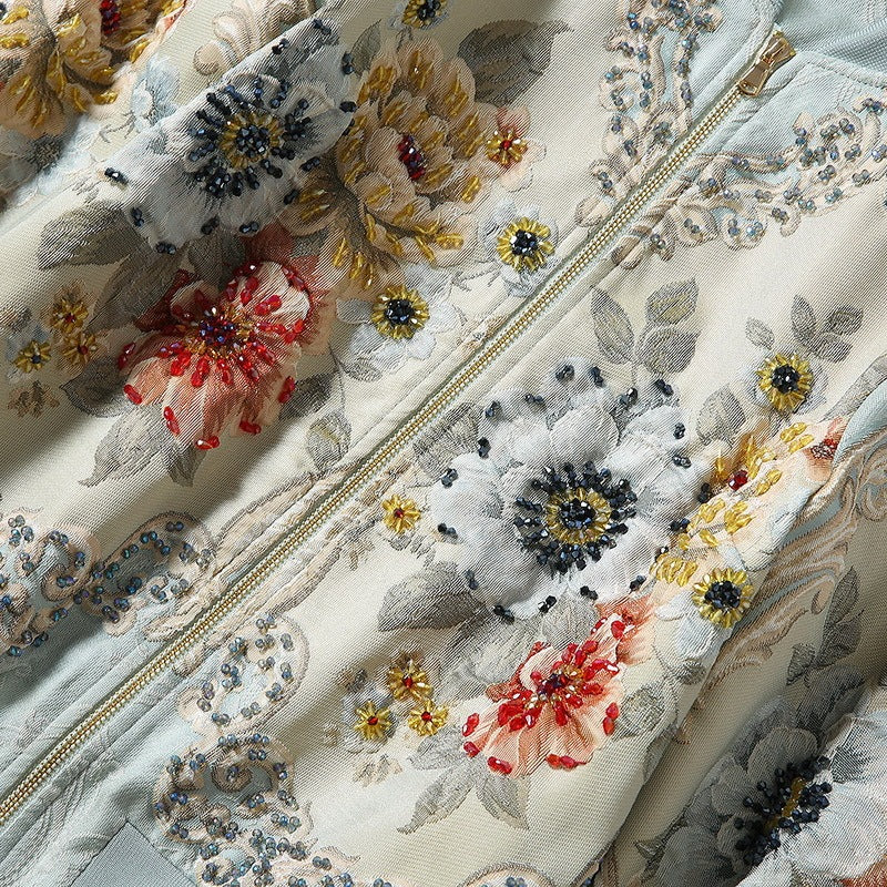 Women's Embossed Peony Crystal Beaded Baseball Uniform Long-sleeved Jacket