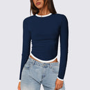 Women's Long-sleeved Round Neck Slim-fit Contrast Colors Short Pullover Top