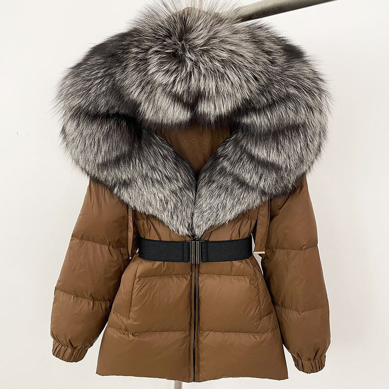 Oversized Real Fox Fur Collar Hooded White Duck Down Jacket