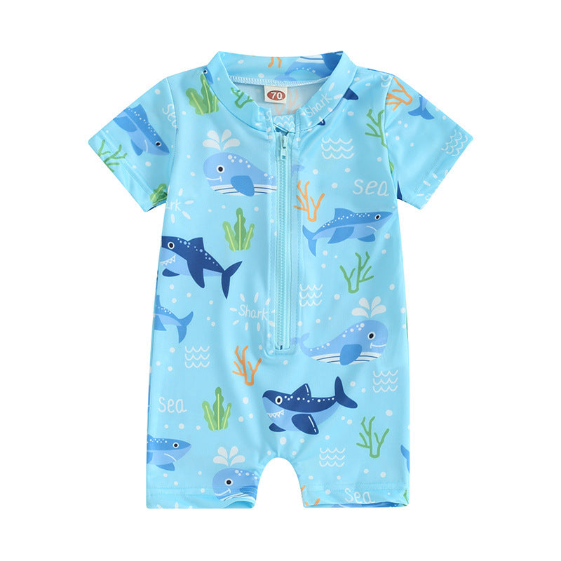 Short Sleeve One-piece Boy Swimsuit