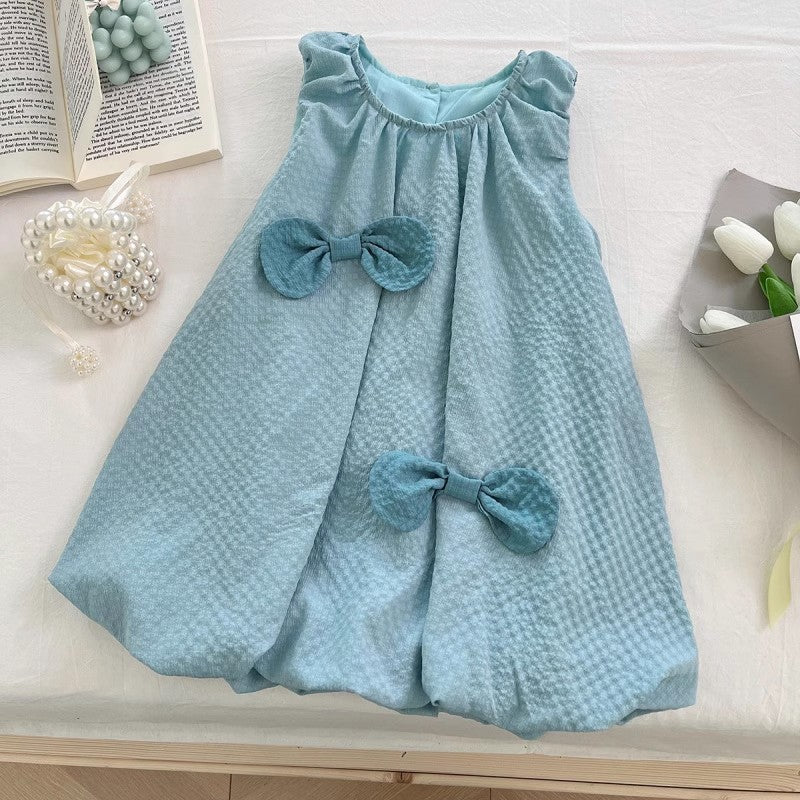 Girls' Bowknot Sleeveless Top Bud-shaped Pants Two-piece Suit