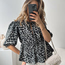 Women's Design Lace-up Bubble Sleeve Printed Blouse