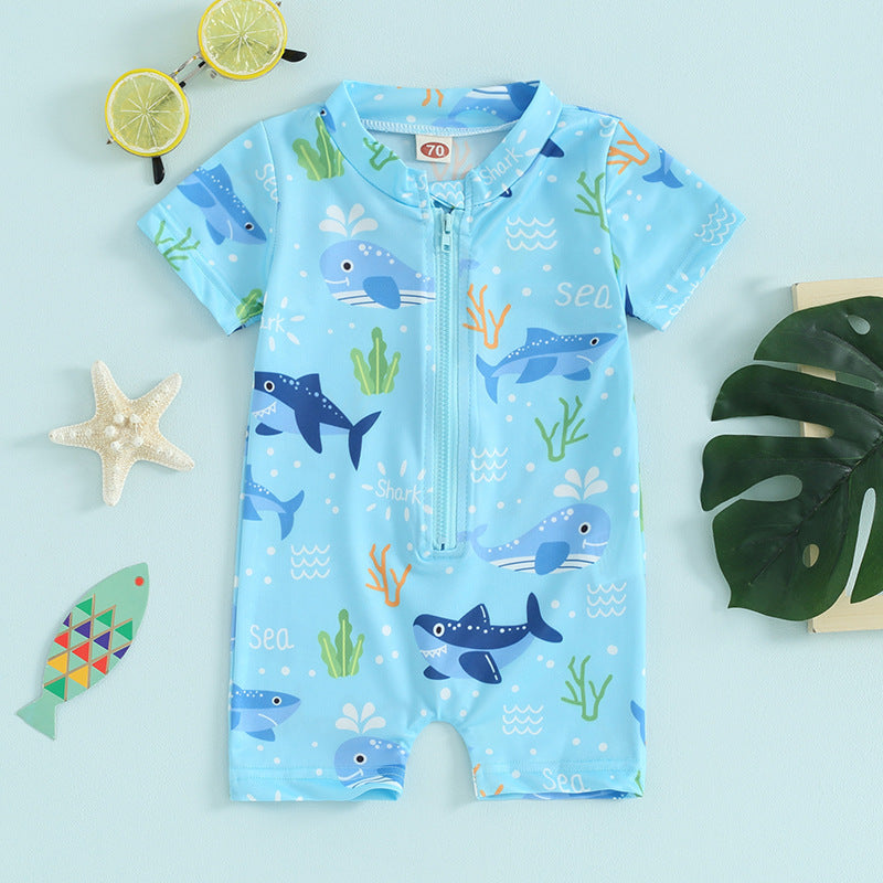 Short Sleeve One-piece Boy Swimsuit