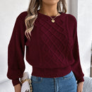Solid Color Twist Lantern Long Sleeve Fitted Waist Sweater Women's Clothing
