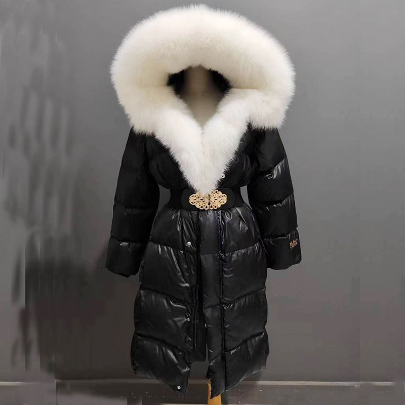 Extended Black Golden Lock Warm Real Fox Fur Big Fur Collar Duck Down Down Jacket