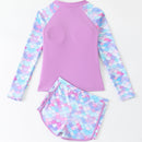 Split Boxer Long Sleeve Zipper Swimsuit With Chest Pad