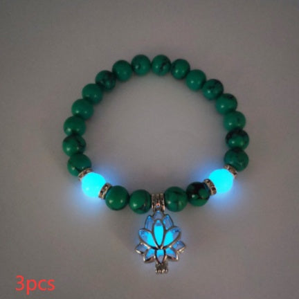 Bracelet en pierre naturelle de lotus lumineux énergétique, bracelet de perles de charme phosphorescentes pour yoga, guérison, prière bouddhiste, pour hommes et femmes