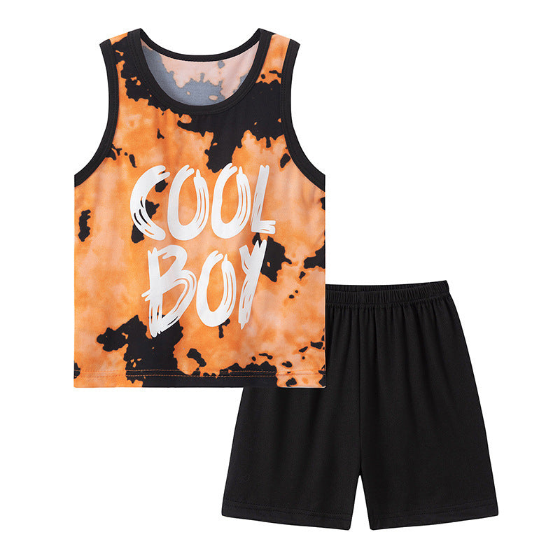 Printed Vest Suit Boys And Girls Casual Handsome Sets