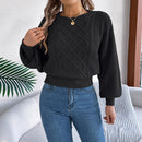 Solid Color Twist Lantern Long Sleeve Fitted Waist Sweater Women's Clothing