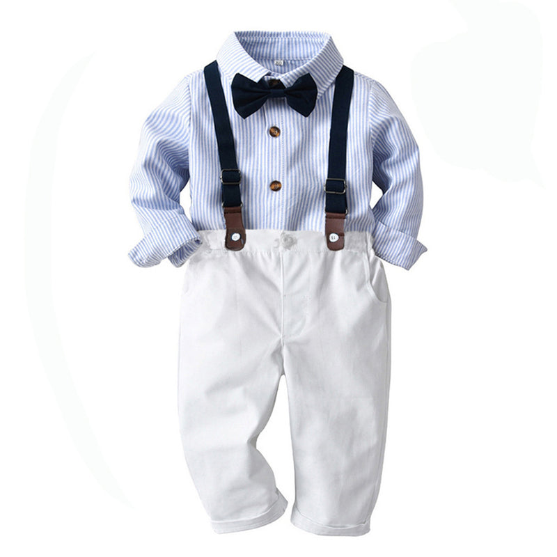 Boys' Spring And Autumn New Striped Shirt Hat Pants Match Suit
