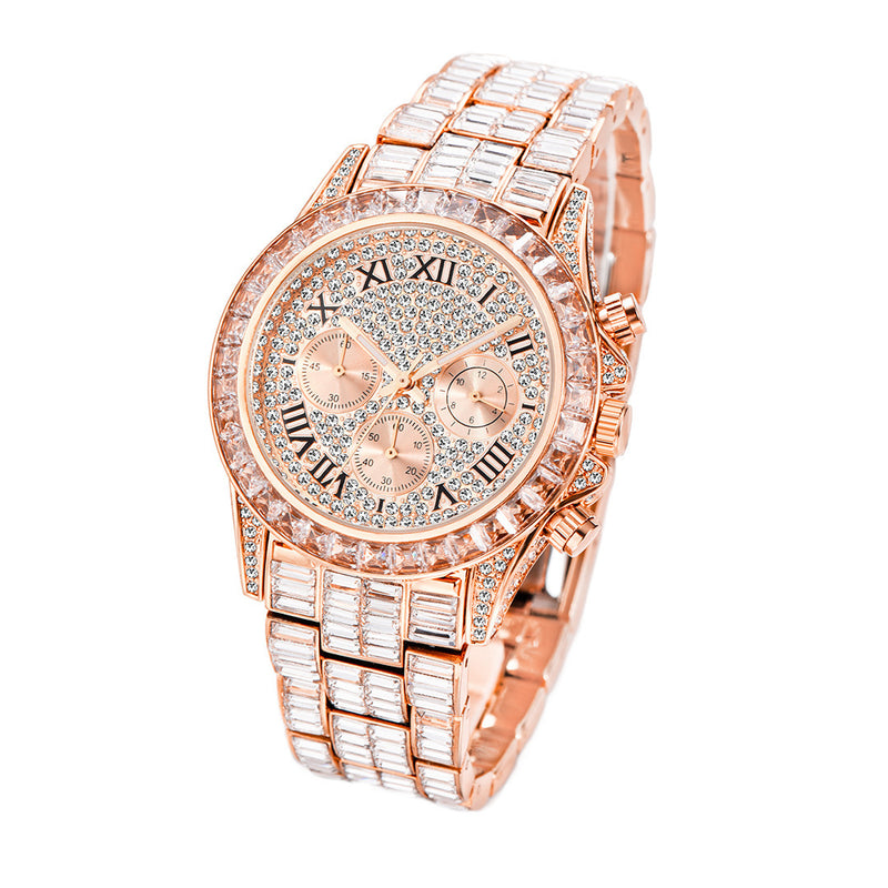 Fashion Three Eyes Rainbow Diamond Daikin Watch Full Square Diamond British Men's Watch