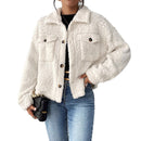 Women's Casual Polo Collar Plush Jacket Short