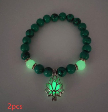 Bracelet en pierre naturelle de lotus lumineux énergétique, bracelet de perles de charme phosphorescentes pour yoga, guérison, prière bouddhiste, pour hommes et femmes