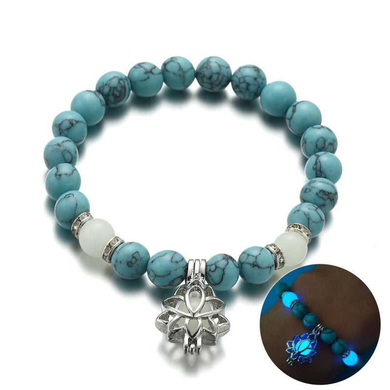 Bracelet en pierre naturelle de lotus lumineux énergétique, bracelet de perles de charme phosphorescentes pour yoga, guérison, prière bouddhiste, pour hommes et femmes