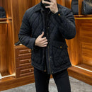 Lapel Cotton Coat Men's FallWinter Slim Diamond Versatile Cotton Coat
