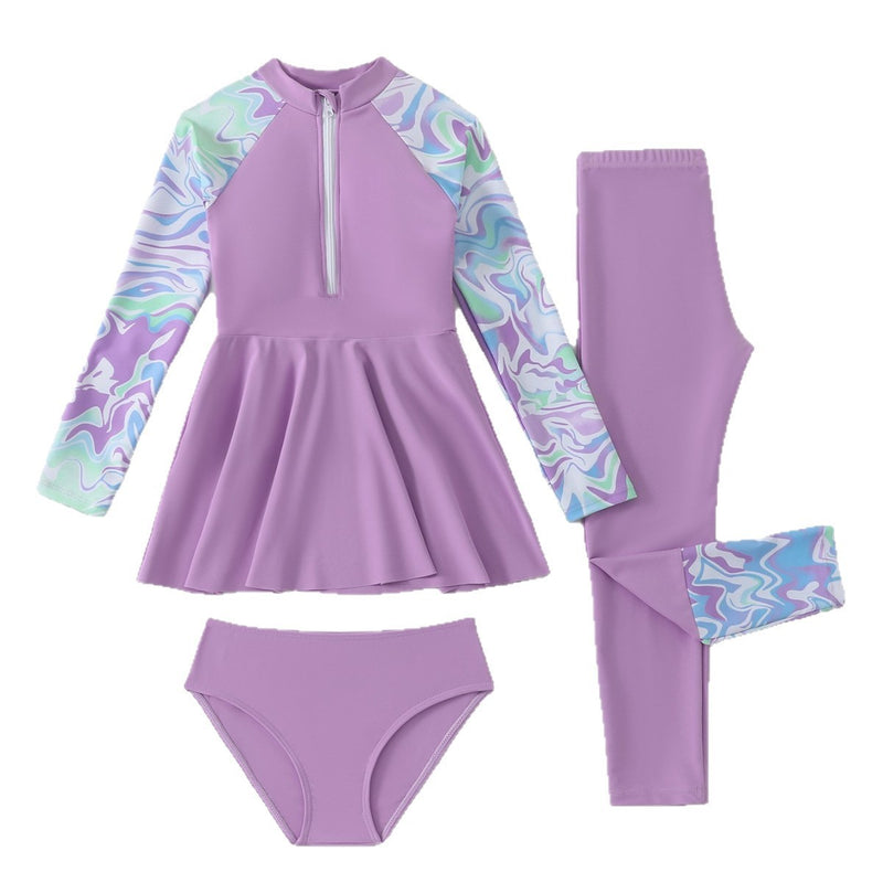 Children's Split Long-sleeved Long Trousers Three-piece Swimsuit