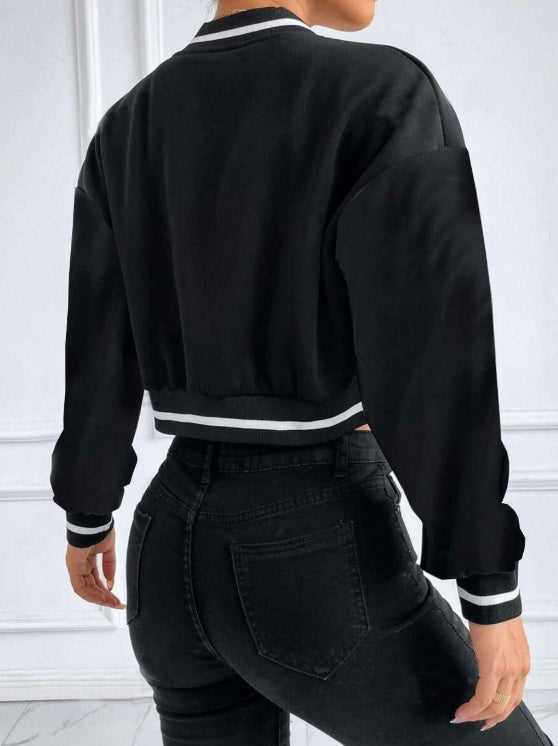 Ladies' Baseball Collar Printed Fashionable Casual Jacket Jacket