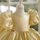 Girls' Dress New Champagne Satin Flower Girl Puff Sleeve