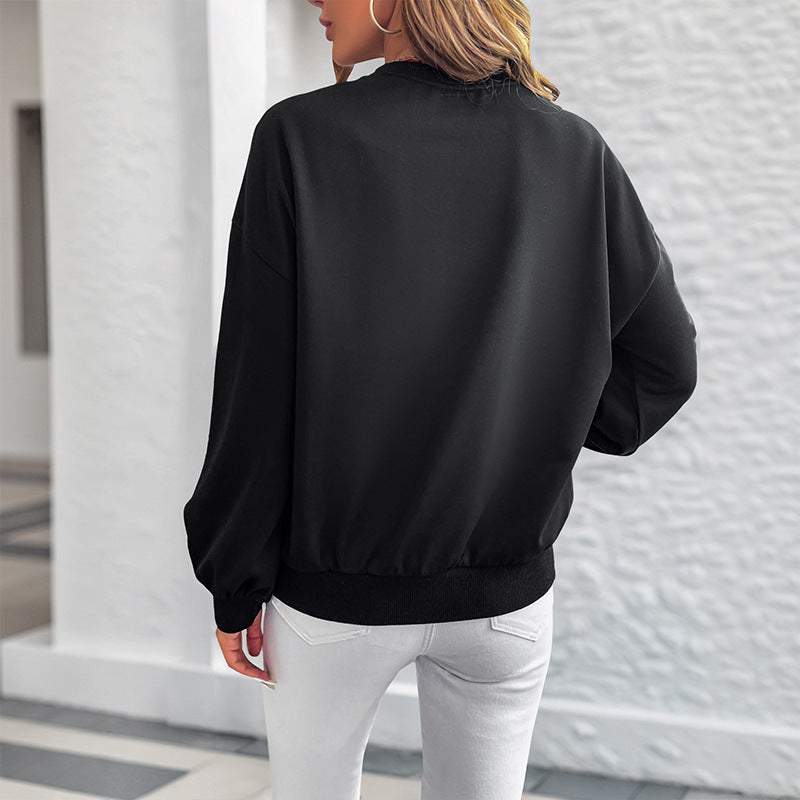 Women's Sweet Style Heart Printing Loose Round Neck Long Sleeve Sweater