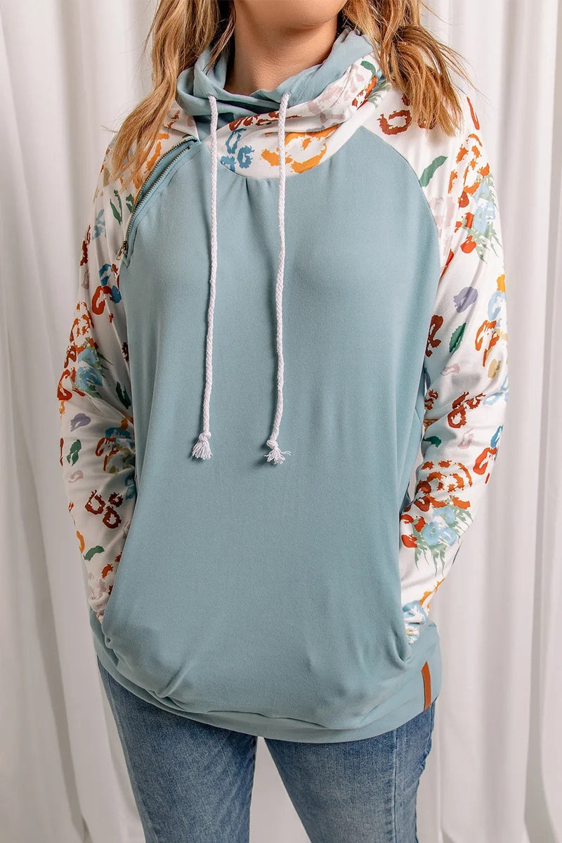 Leopard Print Sleeve Patchwork Hoodie With Pocket