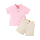 Boy's Polo Shirt Zipper Bar-tack Solid Color Shorts