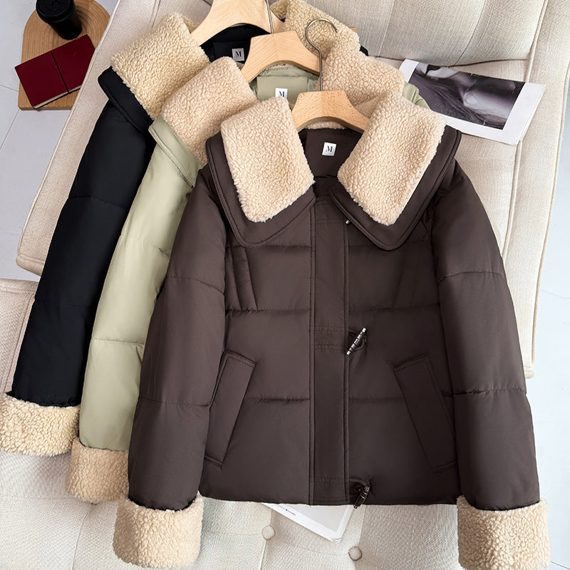 Patchwork Anti-lamb Wool Lapel Short Cotton-padded Coat