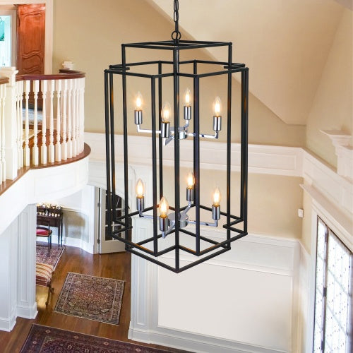 8 Lantern Tiered Chandeliers, Industrial Farmhouse Chandeliers