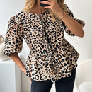 Women's Design Lace-up Bubble Sleeve Printed Blouse